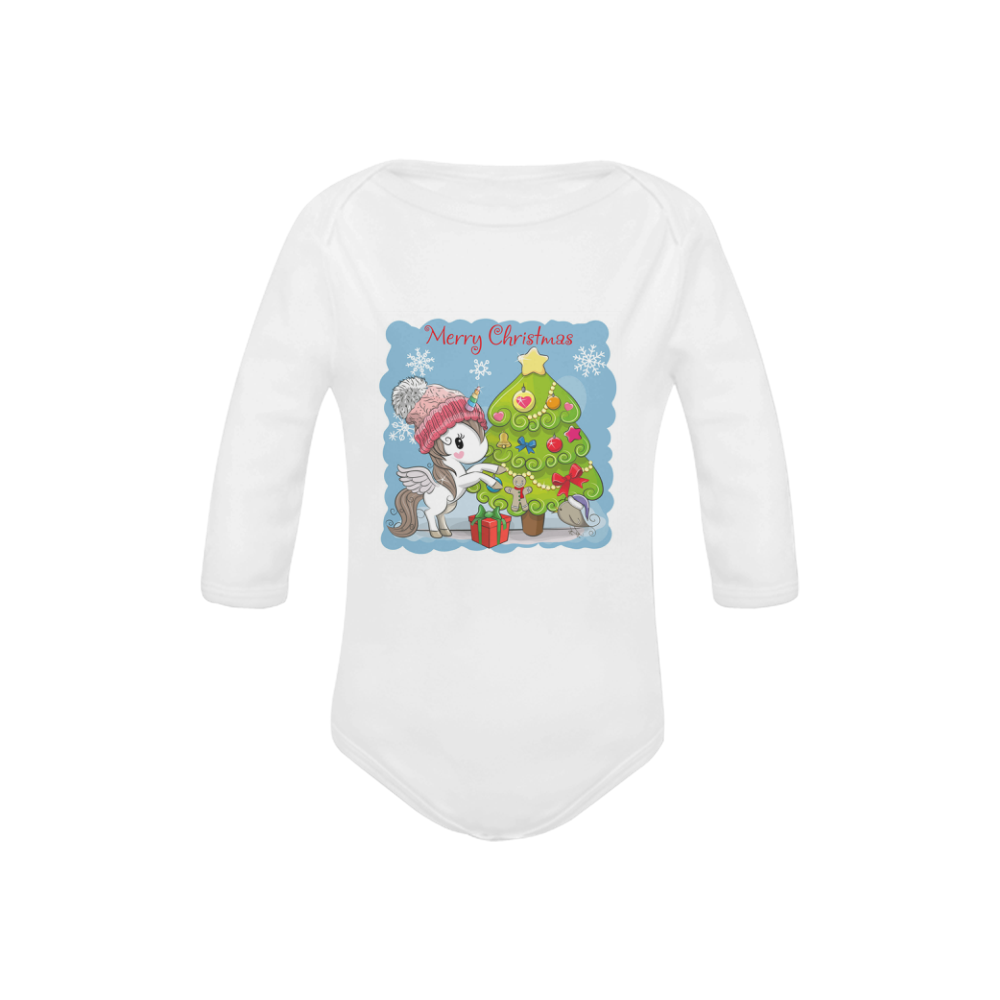 Merry Christmas Unicorn Baby Powder Organic Long Sleeve One Piece (Model T27)