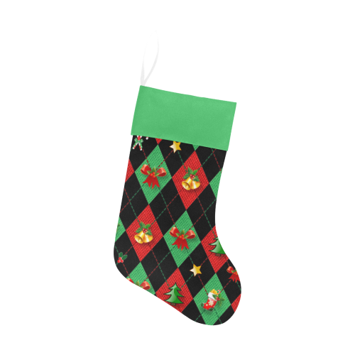 Christmas Argyle Pattern Black with Green Top Christmas Stocking