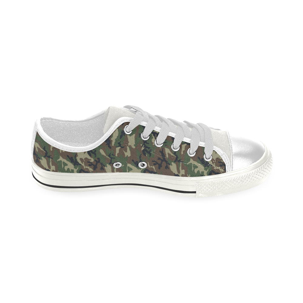 Woodland Forest Green Camouflage Low Top Canvas Shoes for Kid (Model 018)