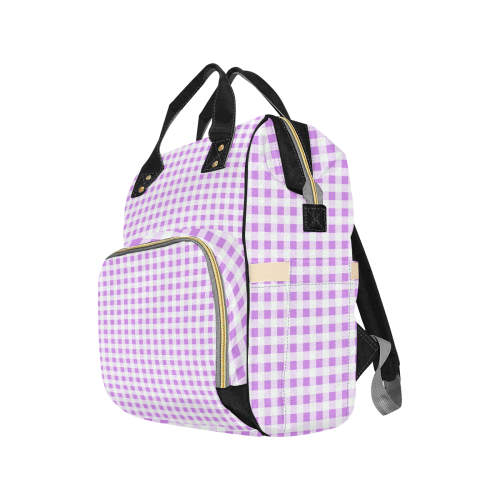 Lavender Gingham Multi-Function Diaper Backpack/Diaper Bag (Model 1688)