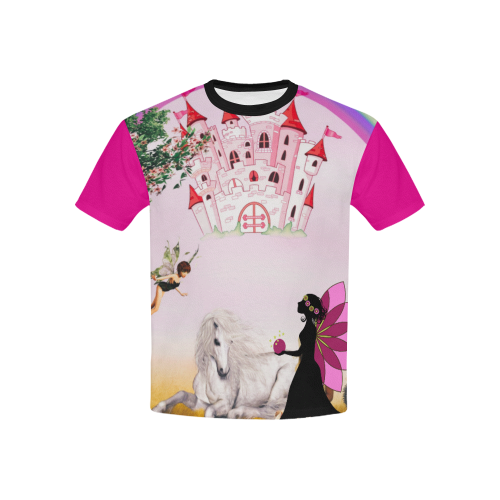 Pink Castle in the Sky Kids' All Over Print T-Shirt with Solid Color Neck (Model T40)
