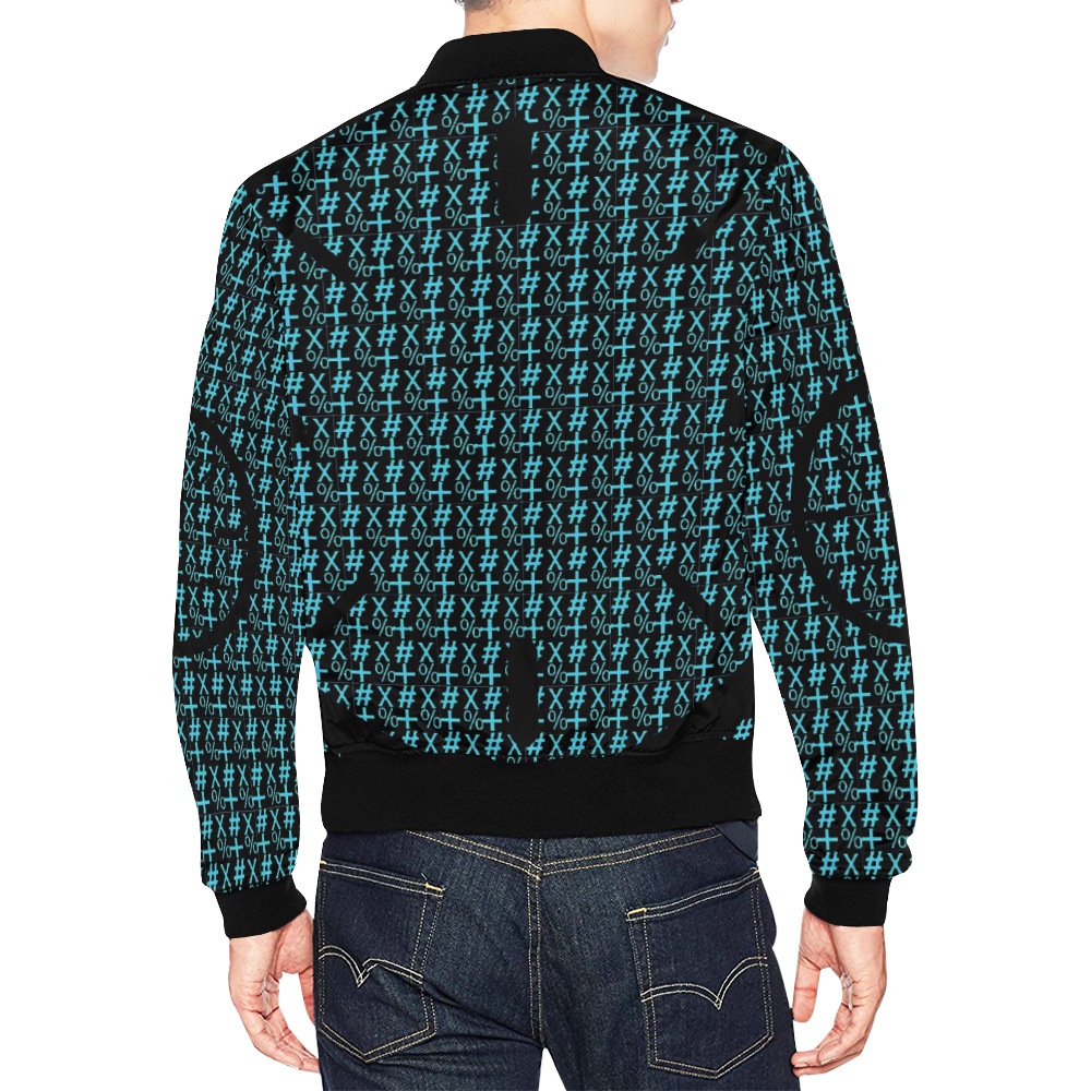 NUMBERS Collection Symbols Circle + x Black/Teal Green All Over Print Bomber Jacket for Men (Model H19)