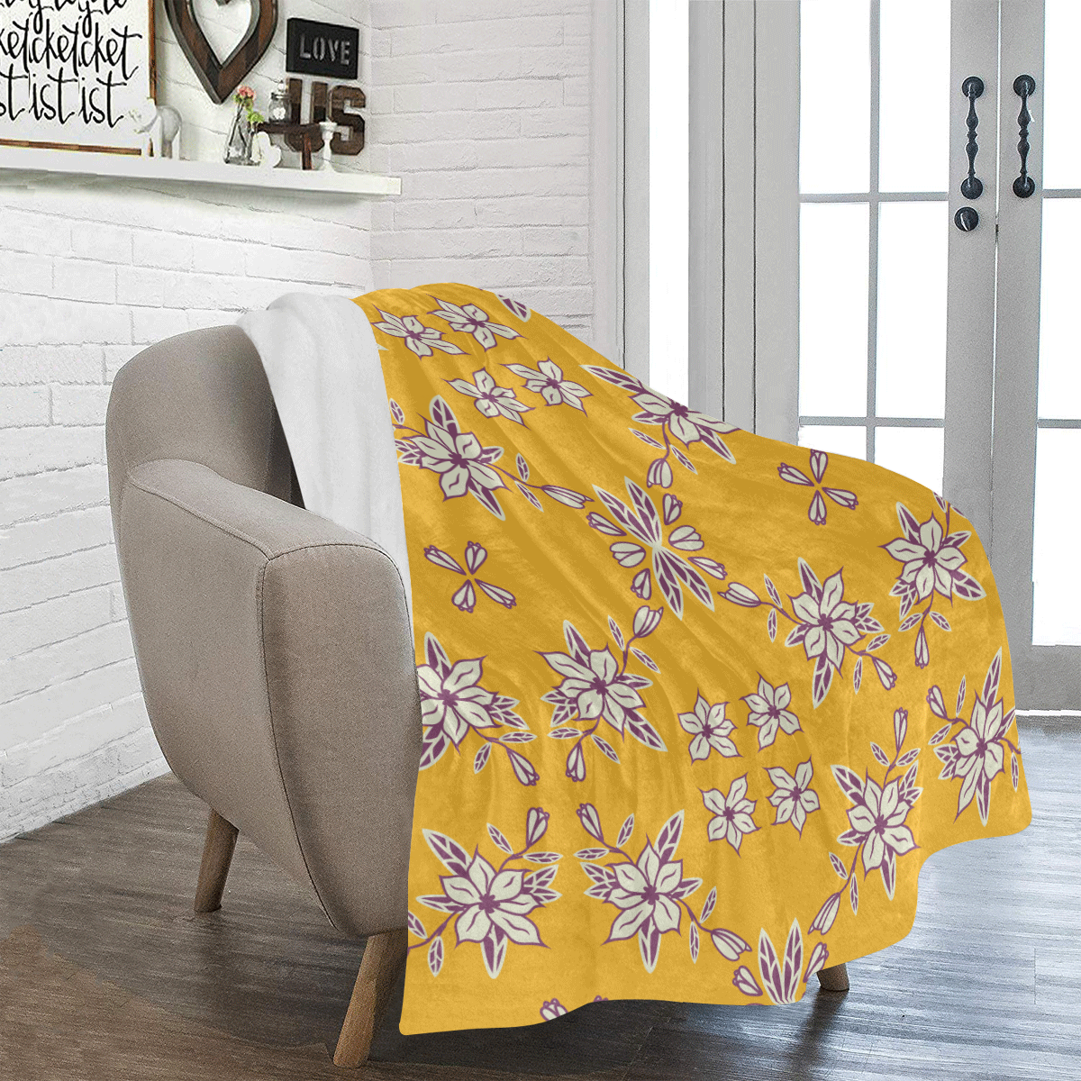 Yellow damask Ultra-Soft Micro Fleece Blanket 50"x60"