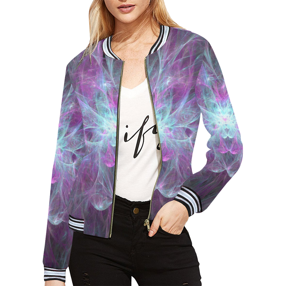 Cosmic Lilly All Over Print Bomber Jacket for Women (Model H21)