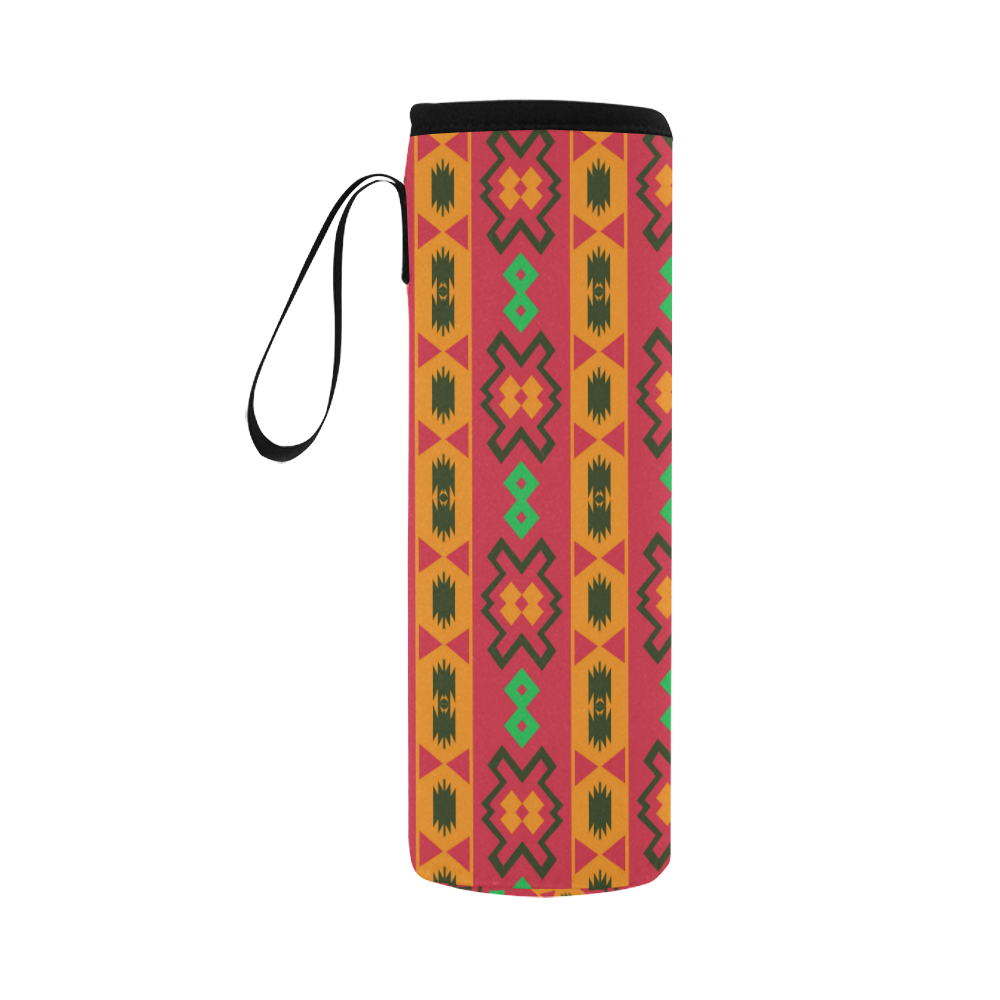 Tribal shapes in retro colors (2) Neoprene Water Bottle Pouch/Large