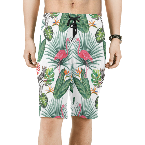 Awesome Flamingo And Zebra Men's All Over Print Board Shorts (Model L16)