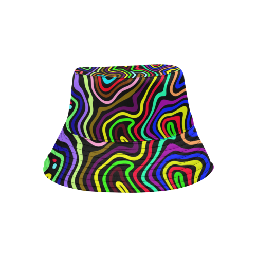 Multicolored Wavy Line Pattern All Over Print Bucket Hat