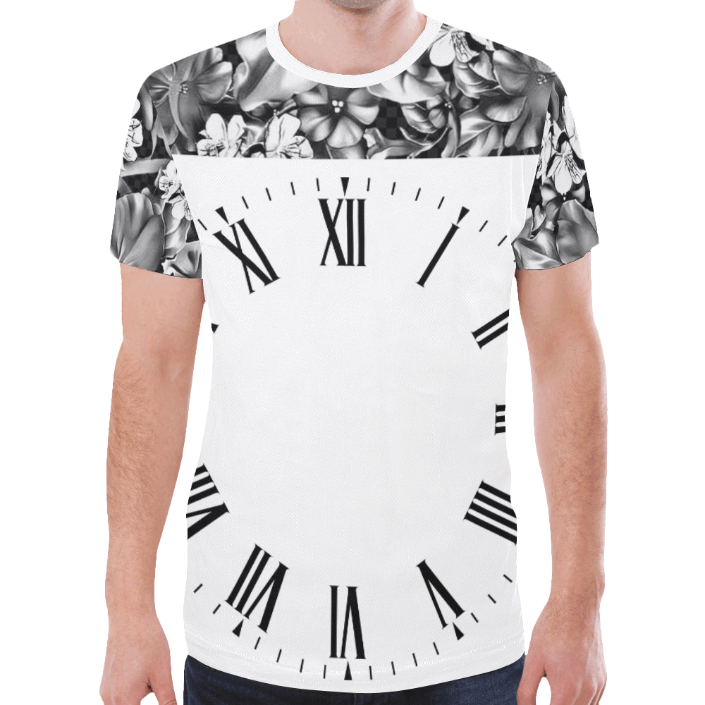 watch circular roman numerals hand 2 with Black and White Flowers Design By Me by Doris Clay-Kersey New All Over Print T-shirt for Men (Model T45)