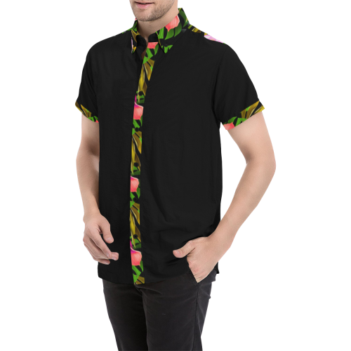 Floral Multi Colored Button Up Men's All Over Print Short Sleeve Shirt (Model T53)