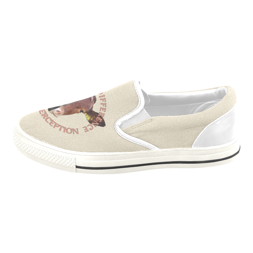 Vegan Cow and Dog Design with Slogan Men's Unusual Slip-on Canvas Shoes (Model 019)