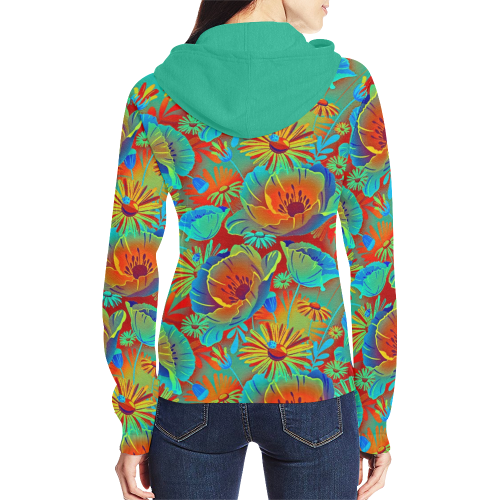 bright tropical floral All Over Print Full Zip Hoodie for Women (Model H14)