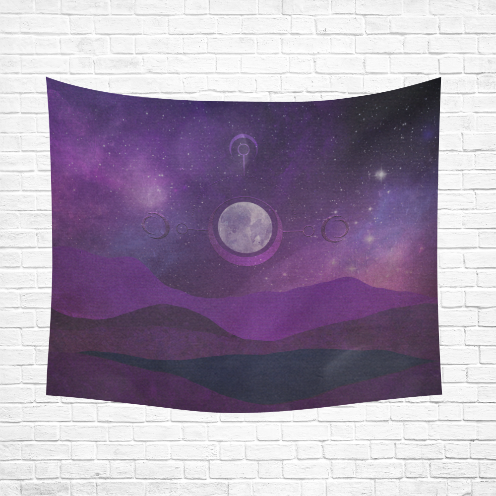 Purple Moon Night Cotton Linen Wall Tapestry 60"x 51"