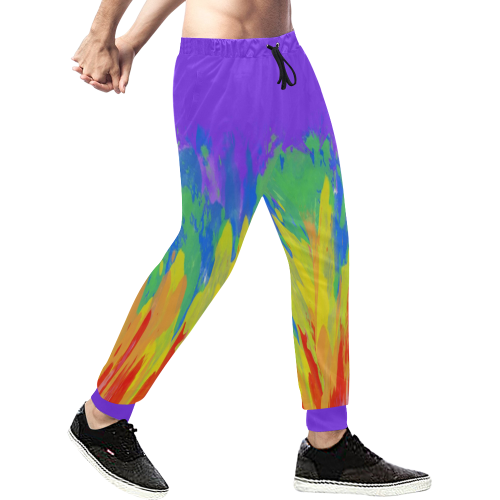 Flames Paint Abstract Purple Men's All Over Print Sweatpants (Model L11)