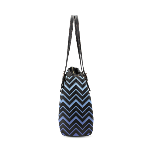 Steel Blue Chevrons on Black Background Leather Tote Bag/Small (Model 1640)