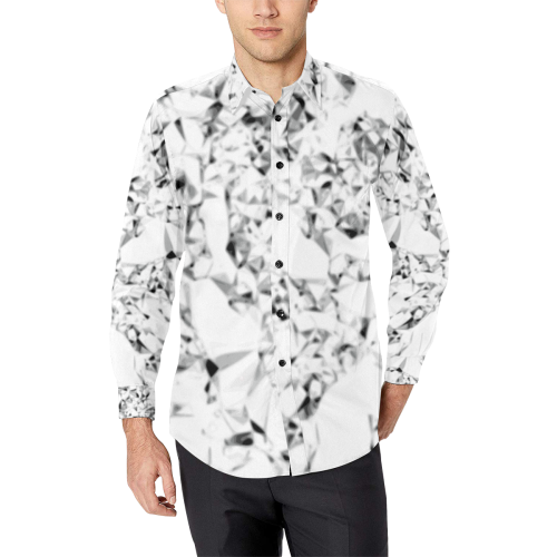 Diamond - triangle black silver white abstract pattern Men's All Over Print Casual Dress Shirt (Model T61)