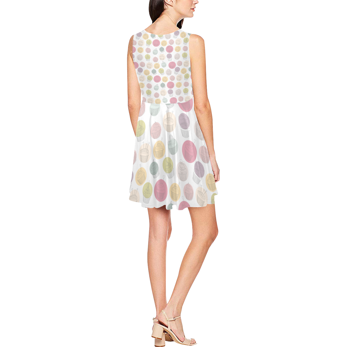 Colorful Cupcakes Thea Sleeveless Skater Dress(Model D19)