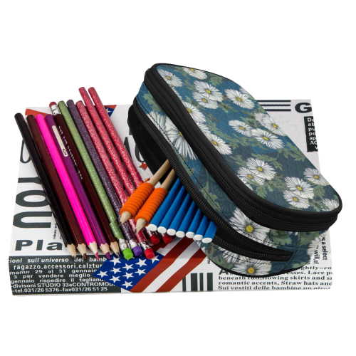 The Lowest of Low Daisies Peacock Pencil Pouch/Large (Model 1680)