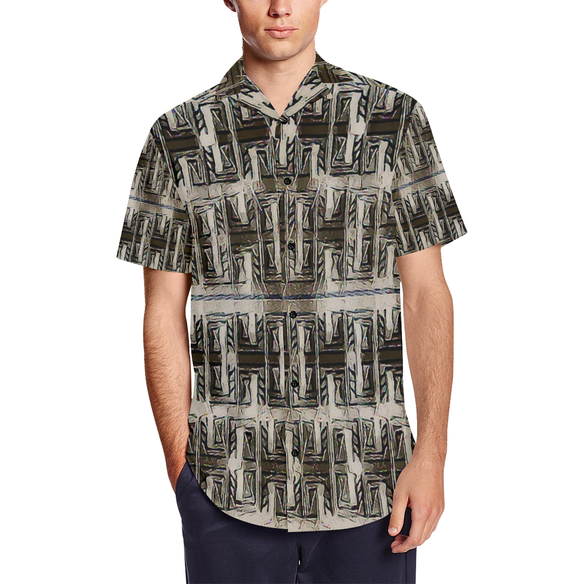Trim Men's Short Sleeve Shirt with Lapel Collar (Model T54)