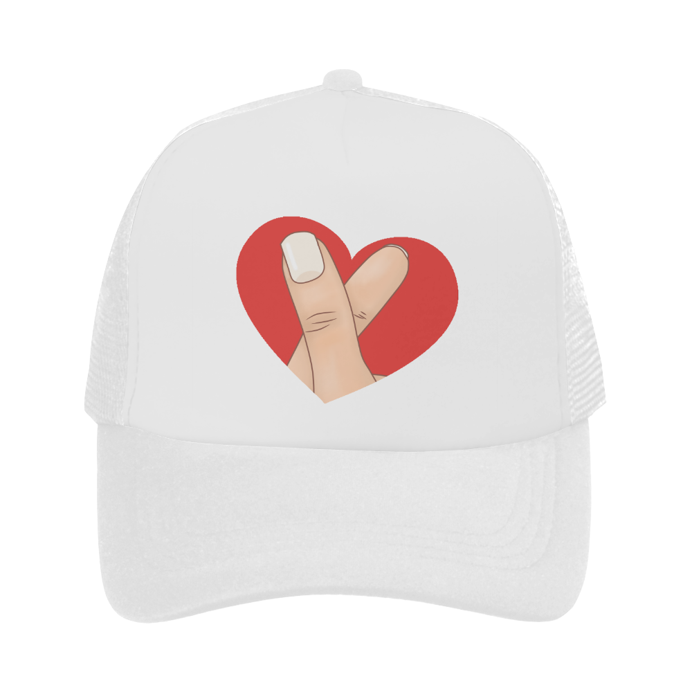 Red Heart Fingers / White Trucker Hat