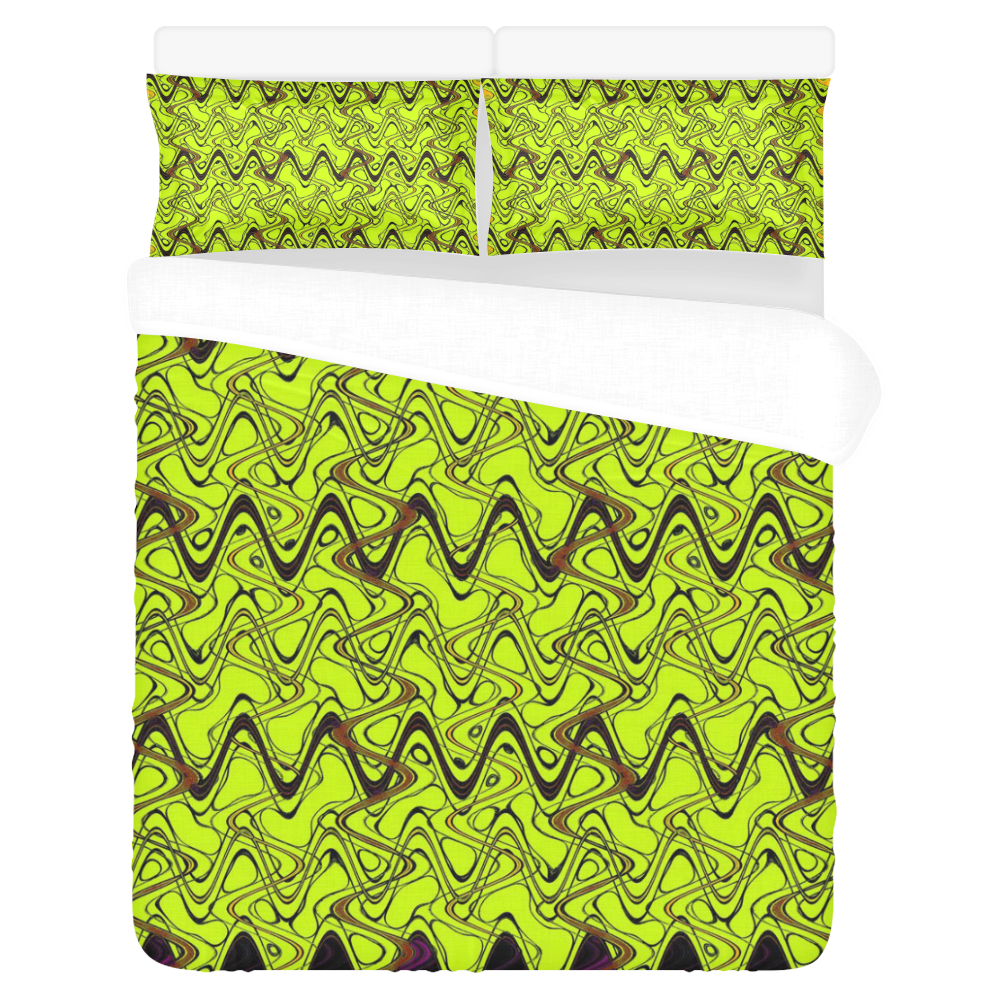 Yellow and Black Waves pattern design 3-Piece Bedding Set