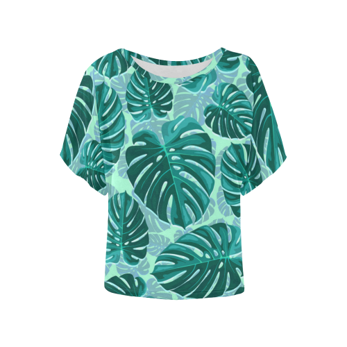 Tropical Leaf Monstera Plant Pattern Women's Batwing-Sleeved Blouse T shirt (Model T44)