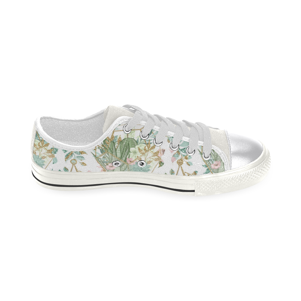 Terrarium Watercolor Shoes, Plant Greenery Pattern Women's Classic Canvas Shoes (Model 018)