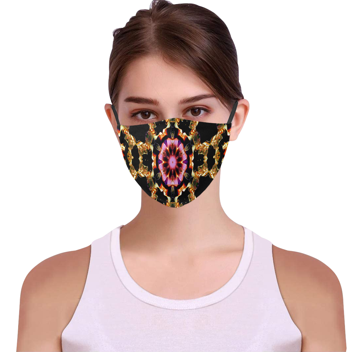 Face mask Pink, Black and Gold 3D Mouth Mask with Drawstring (15 Filters Included) (Model M04) (Non-medical Products)