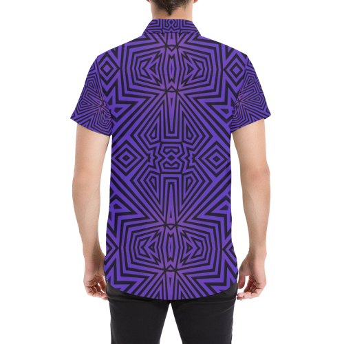 Purple-Black Tribal Pattern Men's All Over Print Short Sleeve Shirt (Model T53)