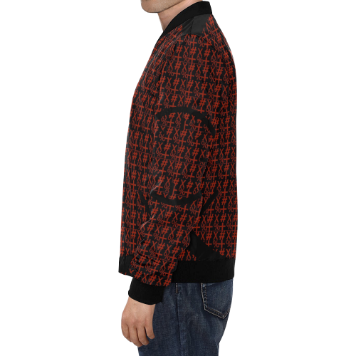 NUMBERS Collection Symbols Circle + x Black/Red All Over Print Bomber Jacket for Men (Model H19)