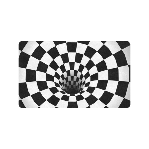 Optical Illusion Black Hole Checkerboard (Black/White) Doormat 30"x18" (Black Base)