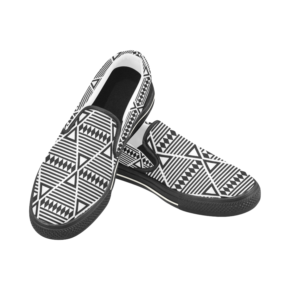 Black Aztec Tribal Slip-on Canvas Shoes for Kid (Model 019)