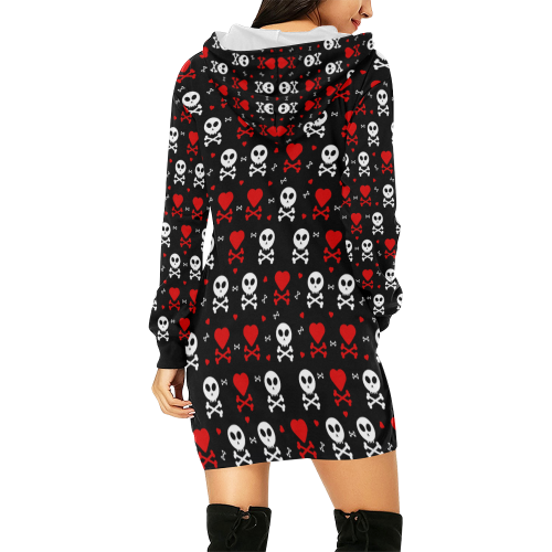 Skull and Crossbones All Over Print Hoodie Mini Dress (Model H27)