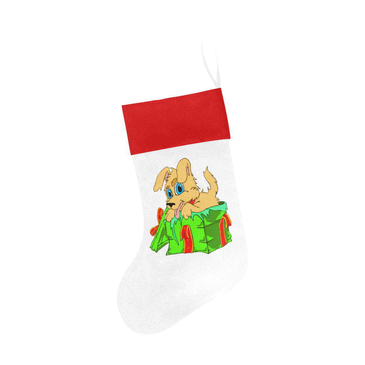 Christmas Puppy White/Red Christmas Stocking