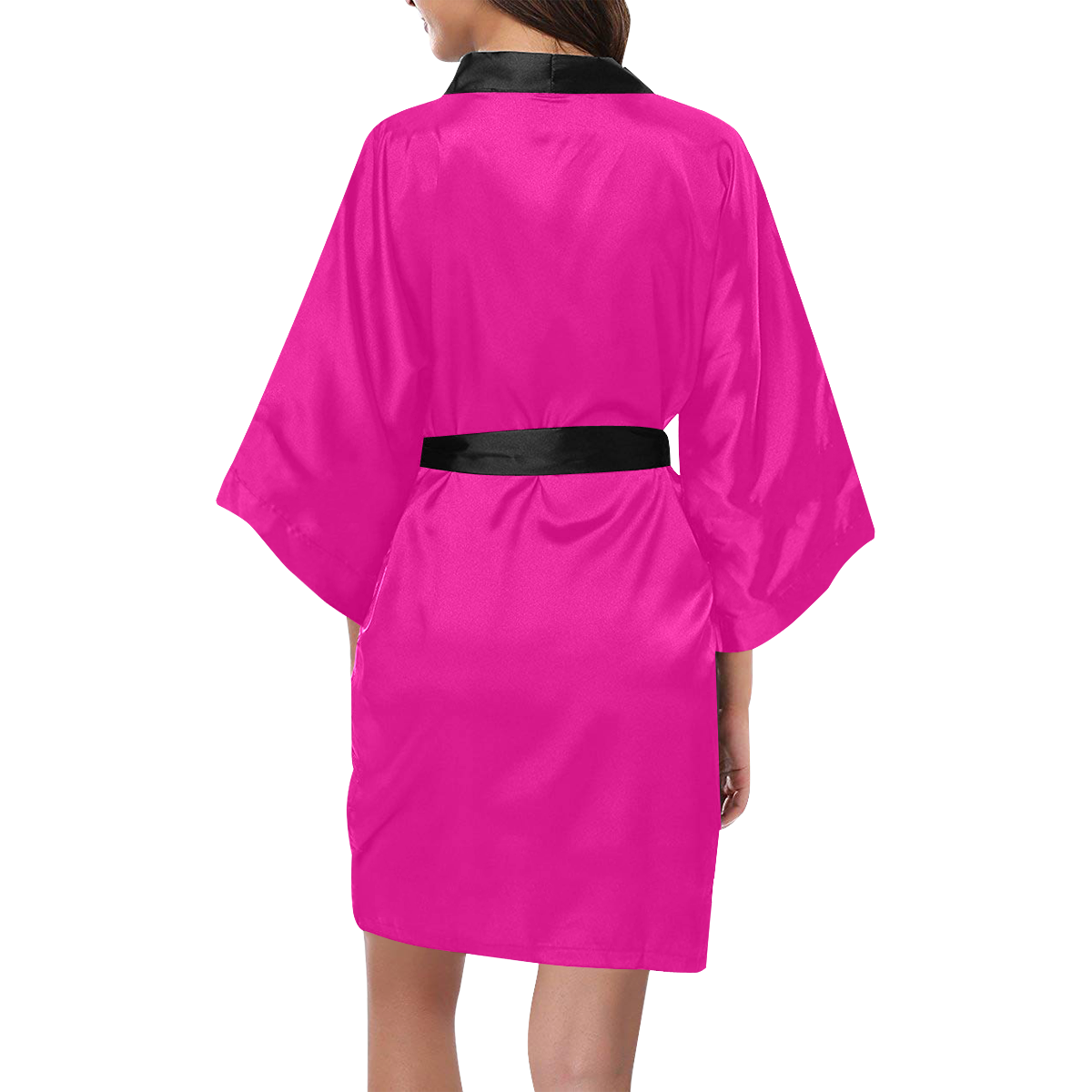 fuscia hot pink with black belt Kimono Robe