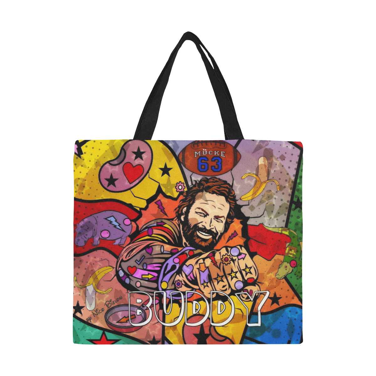 Buddy by Nico Bielow All Over Print Canvas Tote Bag/Large (Model 1699)