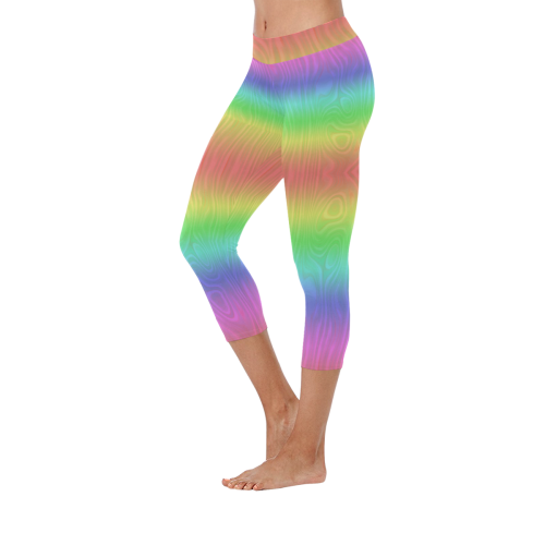Groovy Pastel Rainbows Women's Low Rise Capri Leggings (Invisible Stitch) (Model L08)
