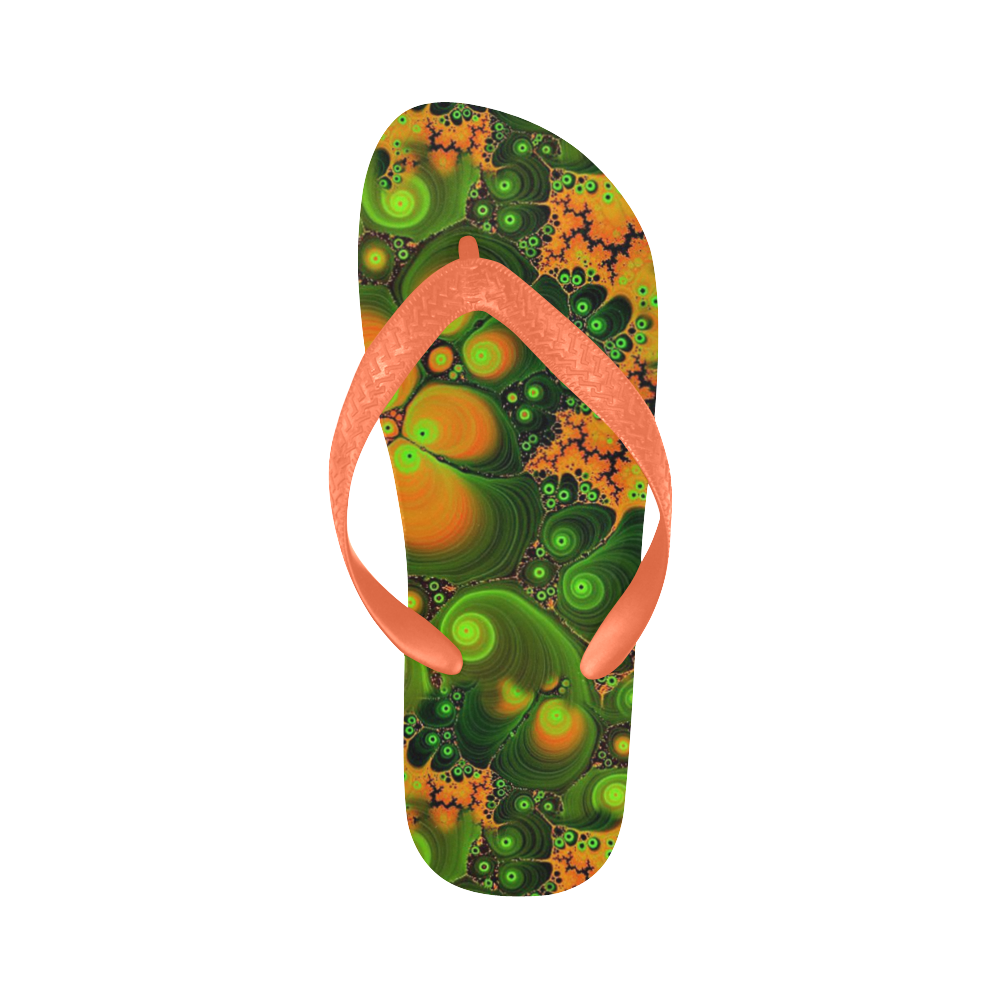Pretty Paisley + Orange Straps Flip Flops for Men/Women (Model 040)