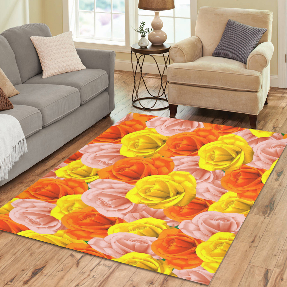 Roses Pastel Colors Floral Collage Area Rug7'x5'
