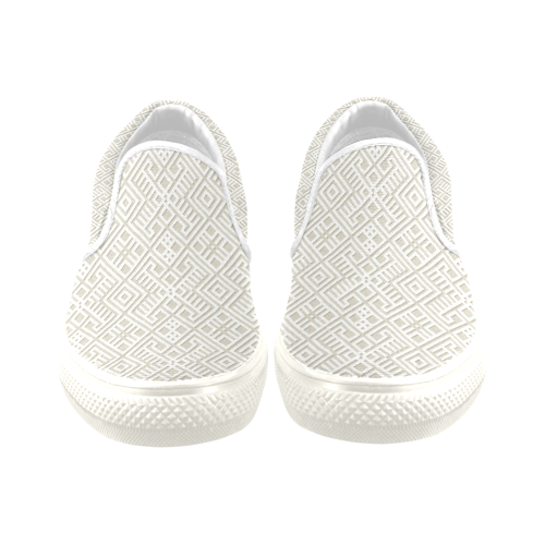 White 3D Geometric Pattern Women's Unusual Slip-on Canvas Shoes (Model 019)