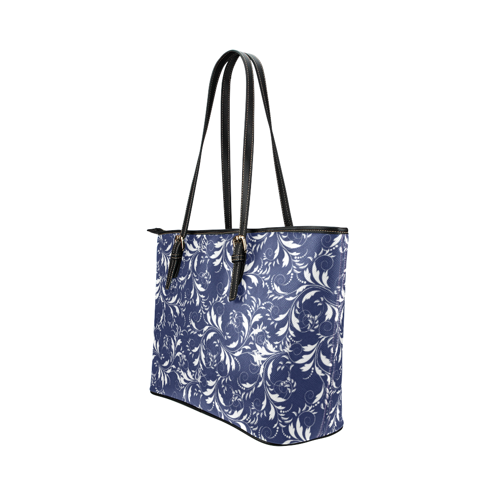Fancy Floral Pattern Leather Tote Bag/Large (Model 1651)