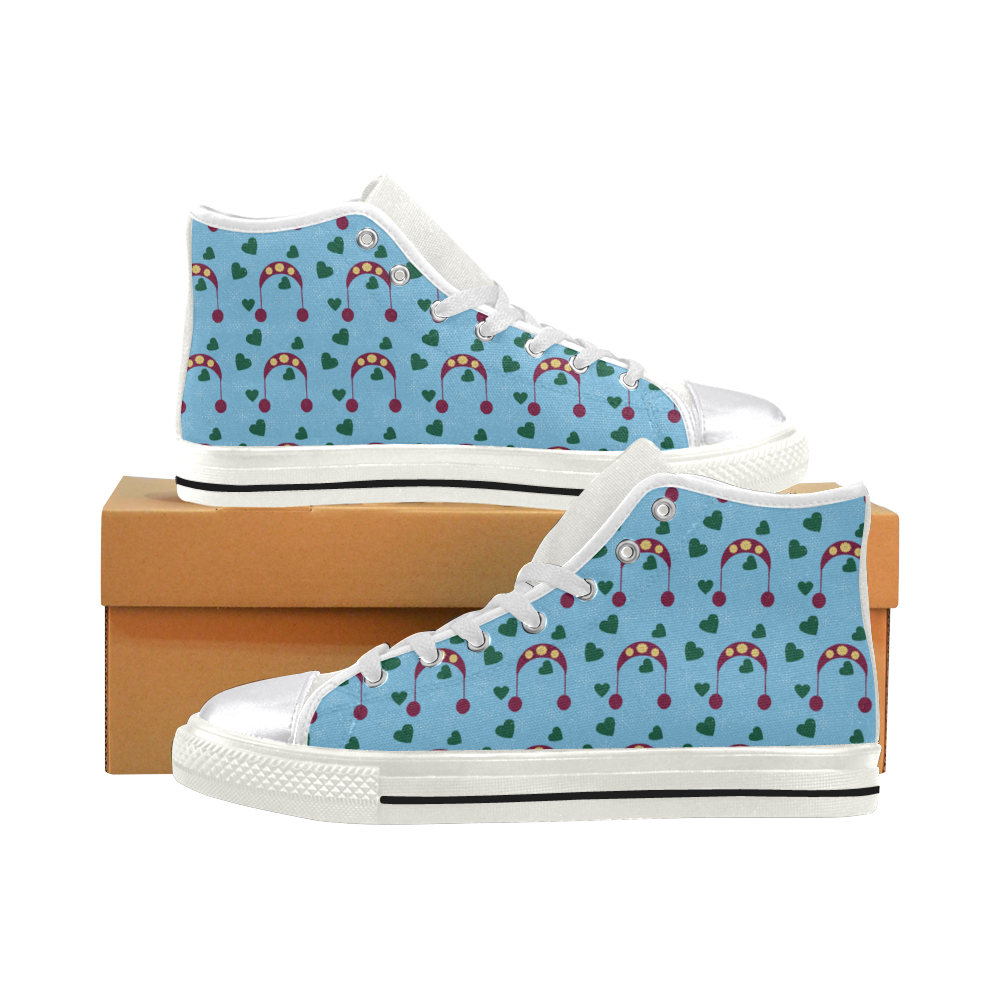 winter hat red green hearts snow blue Women's Classic High Top Canvas Shoes (Model 017)