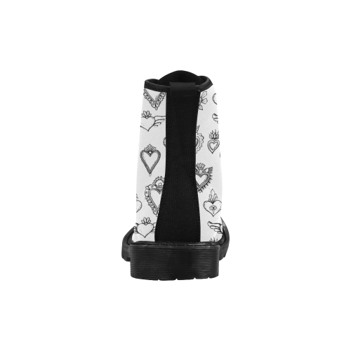SACRED HEART - EX VOTO - Black and White Martin Boots for Women (Black) (Model 1203H)