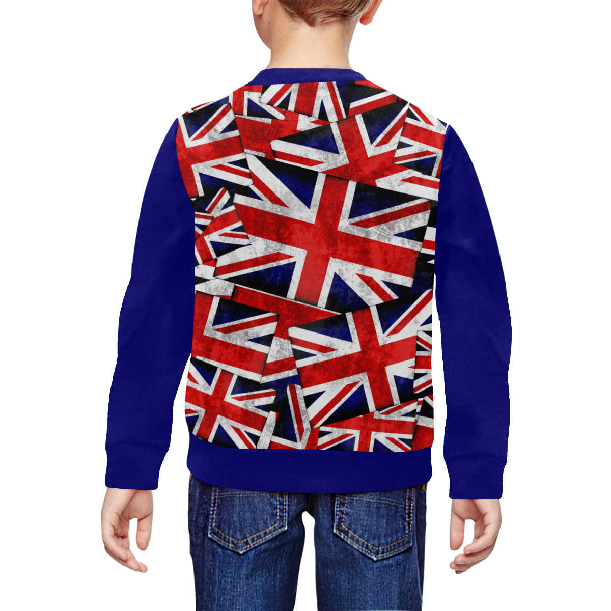 Union Jack British UK Flag  (Vest Style) Blue All Over Print Crewneck Sweatshirt for Kids (Model H29)