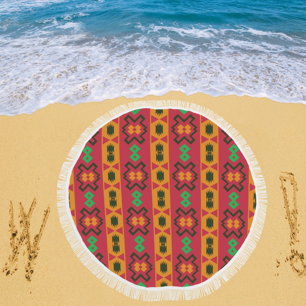 Tribal shapes in retro colors (2) Circular Beach Shawl 59"x 59"