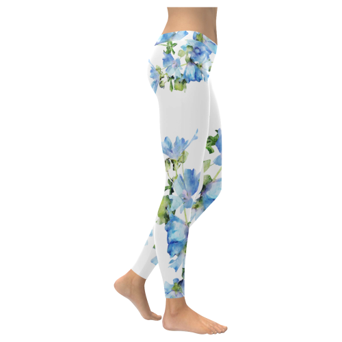 Fairlings Delight's Flowering Blues Bouquets 53086A2 Women's Low Rise Leggings (Invisible Stitch) (Model L05)