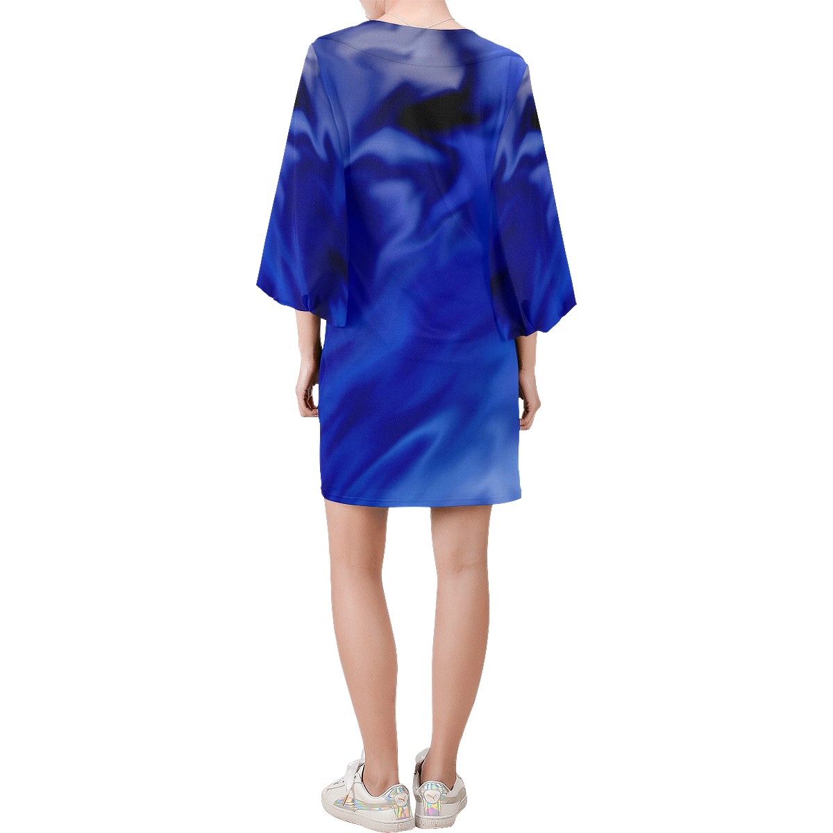 Dark Blue silver waves Bell Sleeve Dress (Model D52)