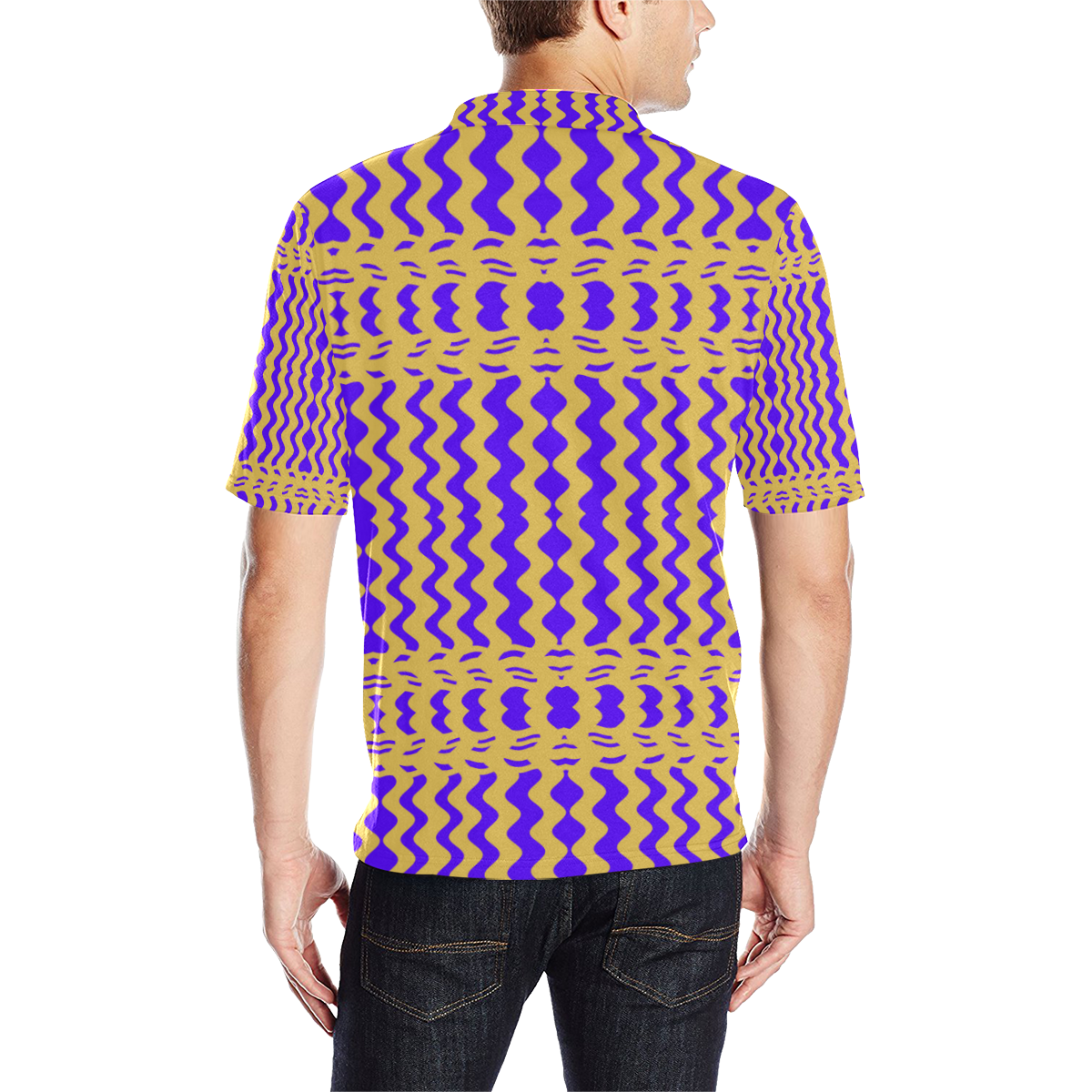 Purple Yellow Modern  Waves Lines Men's All Over Print Polo Shirt (Model T55)