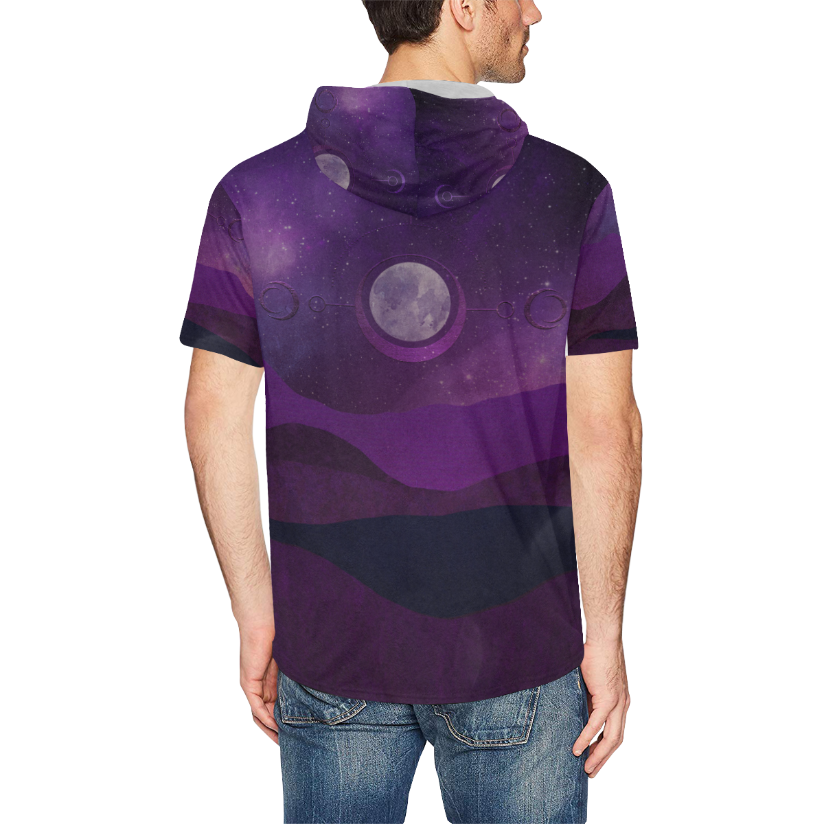 Purple Moon Night All Over Print Short Sleeve Hoodie for Men (Model H32)