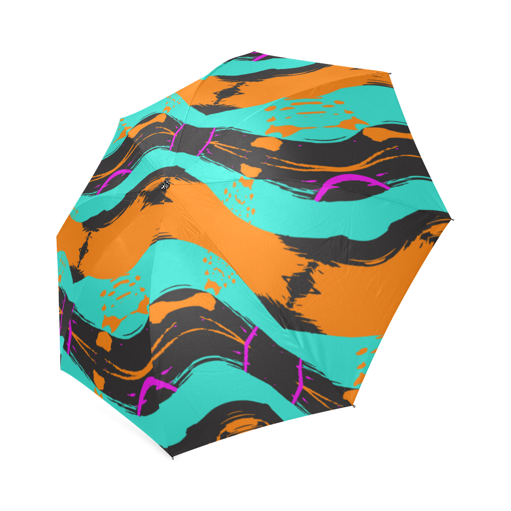 Blue orange black waves Foldable Umbrella (Model U01)
