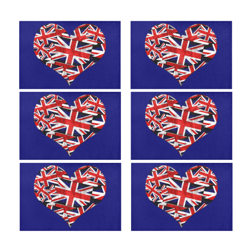 Union Jack British UK Flag Heart Blue Placemat 12’’ x 18’’ (Six Pieces)